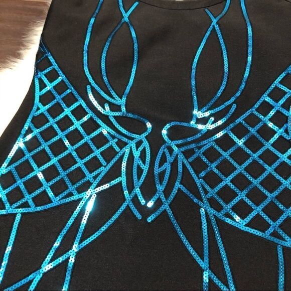WOW couture bodycon bandage blk/turquoise sequins size lg - Picture 7 of 14